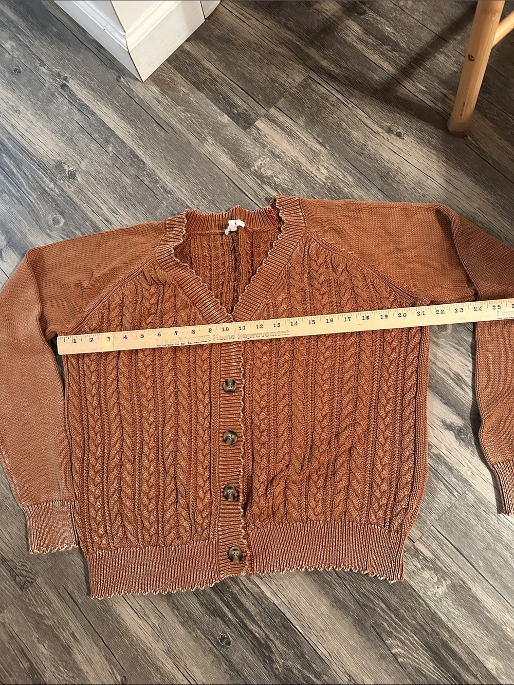 easel Cable‎ Knit Button-Front Cardigan - Rust Brown - Picture 9 of 11